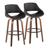 Fabrico - 30" Fixed-Height Barstool With Swivel And Round Black Metal Footrest (Set of 2) - Walnut Wood