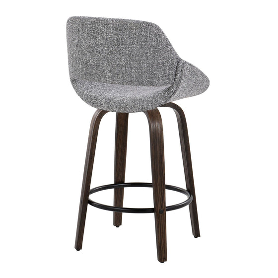 Fabrico - 26" Fixed-Height Counter Stool With Swivel And Round Black Metal Footrest (Set of 2) - Walnut Glazed Wood