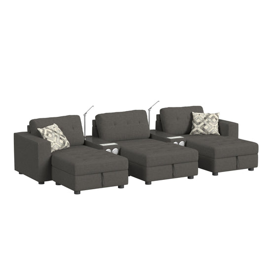 Options One - Living Room Set Sectional With Media Console And 3 Ottomans