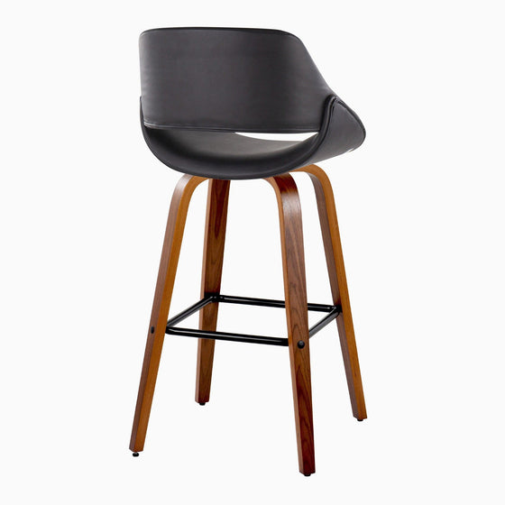 Fabrico - 30" Fixed-Height Barstool With Swivel And Square Black Metal Footrest (Set of 2) - Walnut Wood