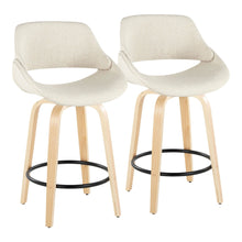  Fabrico - 26" Fixed-Height Counter Stool With Swivel And Round Black Metal Footrest (Set of 2) - Natural Wood