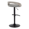 Grotto - Adjustable Barstool With Swivel And Rounded T Footrest (Set of 2) - Black Metal, Light Gray Wood, And Light Gray Fabric