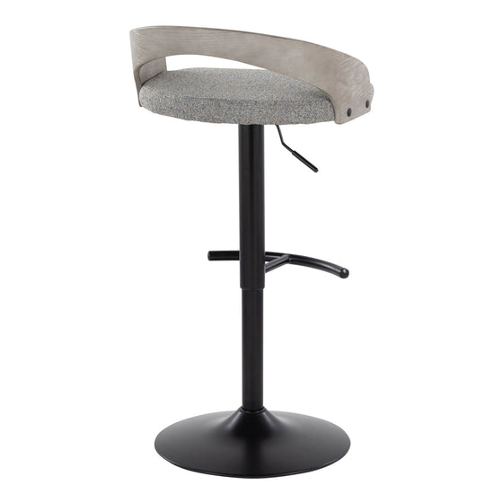Grotto - Adjustable Barstool With Swivel And Rounded T Footrest (Set of 2) - Black Metal, Light Gray Wood, And Light Gray Fabric