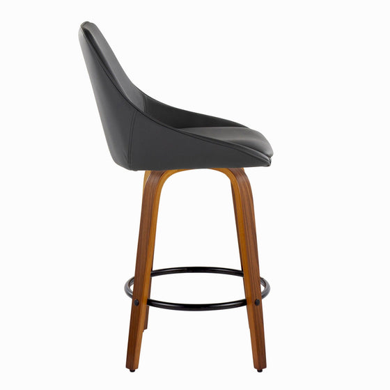 Diana - 26" Fixed-Height Counter Stool With Swivel And Round Black Metal Footrest (Set of 2) - Walnut Wood