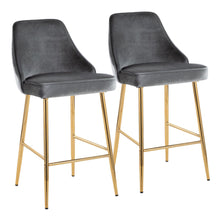  Marcel - 25" Glam Fixed-Height Counter Stool - Gold Metal And Blue Velvet (Set of 2)