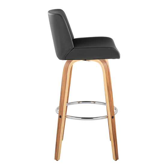 Santi - 30" Fixed-Height Barstool With Swivel And Round Chrome Metal Footrest (Set of 2) - Zebra Wood