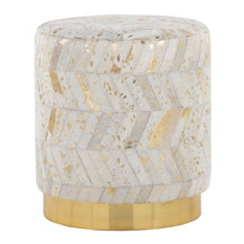 Oro - Ottoman - Gold Metal, Ivory Leather, Gold Splatter