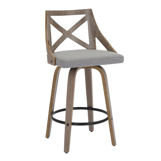 Charlotte - Farmhouse Counter Stool - Light Gray Wood And Gray Fabric (Set of 2)