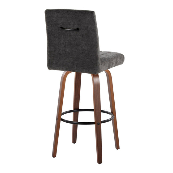 Hank - 30" Fixed-Height Barstool With Swivel And Round Black Metal Footrest (Set of 2) - Walnut Wood