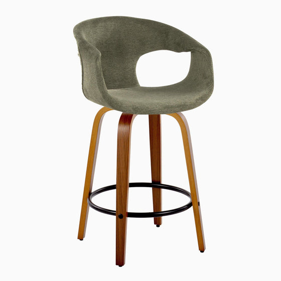Curva - 26" Fixed-Height Counter Stool With Swivel And Round Metal Footrest (Set of 2) - Walnut Wood