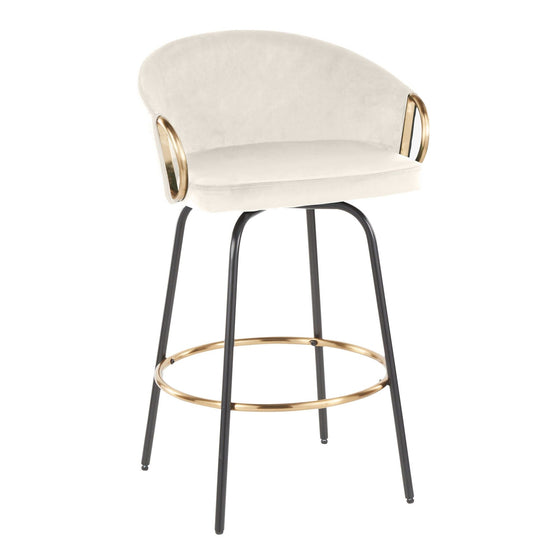 Claire - 26" Fixed-Height Counter Stool With Swivel And Round Gold Metal Footrest (Set of 2) - Black Metal