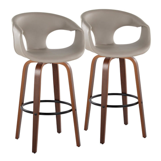 Curva - 30" Fixed-Height Barstool With Swivel And Round Metal Footrest (Set of 2) - Walnut Wood