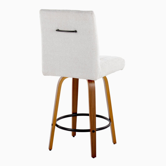 Hank - 26" Fixed-Height Counter Stool With Swivel And Round Black Metal Footrest (Set of 2) - Walnut Wood