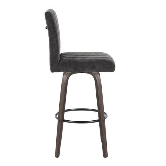 Hank - 30" Fixed-Height Barstool With Swivel And Round Black Metal Footrest (Set of 2) - Walnut Glazed Wood