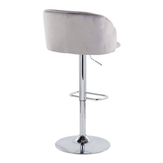 Fran - Adjustable Barstool With Swivel And Rounded Rectangle Footrest (Set of 2) - Chrome Metal And Gray Velvet