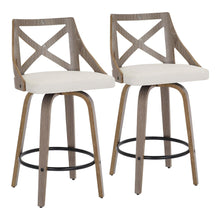  Charlotte - Farmhouse Counter Stool - Light Gray Wood And Cream Noise Fabric (Set of 2)