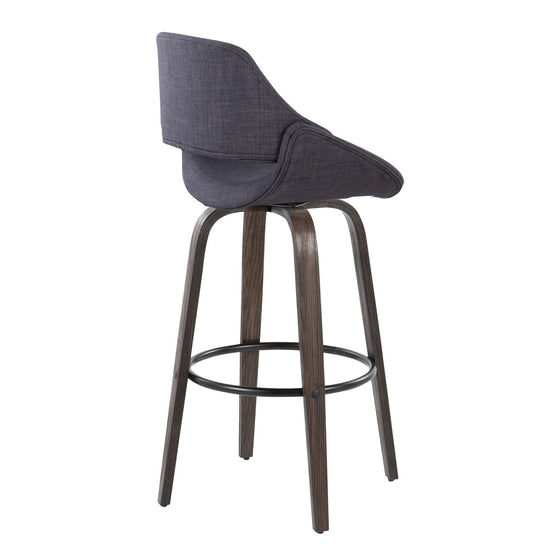 Fabrico - 30" Fixed-Height Barstool With Swivel And Round Black Metal Footrest (Set of 2) - Walnut Glazed Wood