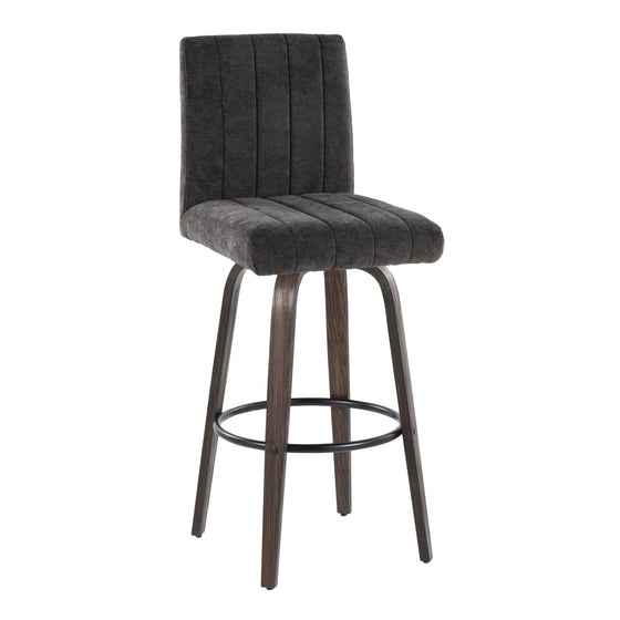 Hank - 30" Fixed-Height Barstool With Swivel And Round Black Metal Footrest (Set of 2) - Walnut Glazed Wood