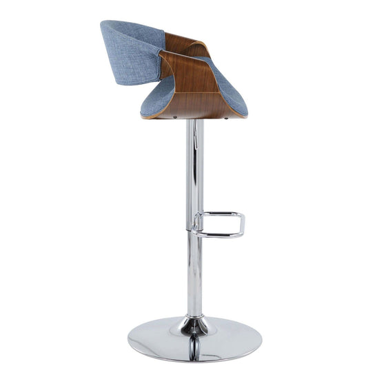 Curvo - Adjustable Barstool With Swivel And Rounded Rectangle Footrest (Set of 2) - Chrome Metal, Walnut Wood