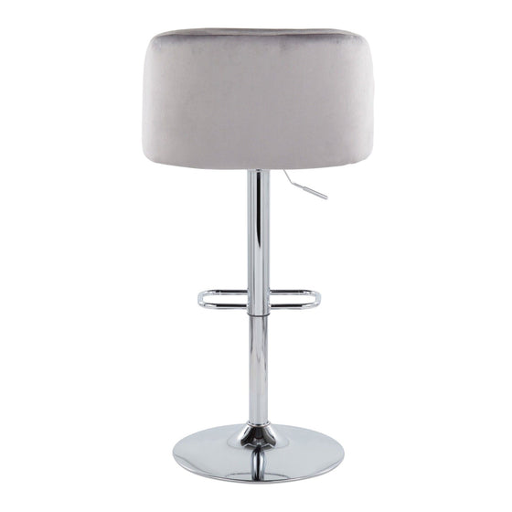 Fran - Adjustable Barstool With Swivel And Rounded Rectangle Footrest (Set of 2) - Chrome Metal And Gray Velvet