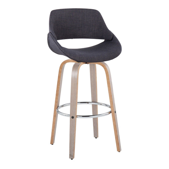 Fabrico - 30" Fixed-Height Barstool With Swivel And Round Chrome Metal Footrest (Set of 2) - Light Gray Wood