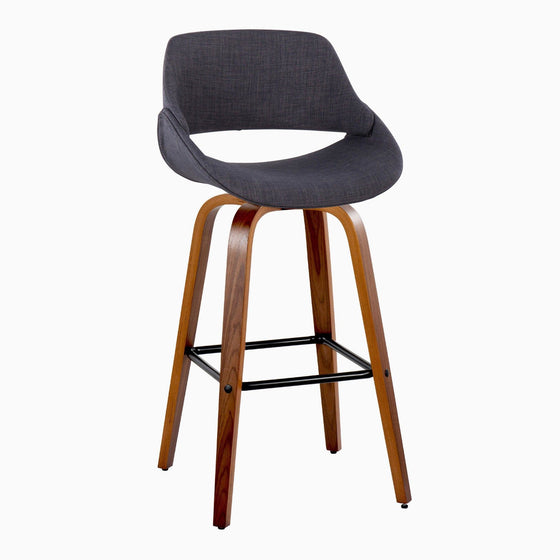 Fabrico - 30" Fixed-Height Barstool With Swivel And Square Black Metal Footrest (Set of 2) - Walnut Wood