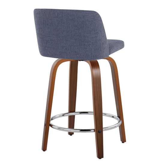 Toriano - 24" Fixed-Height Counter Stool (Set of 2) - Walnut & Chrome Round Base