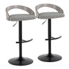 Grotto - Adjustable Barstool With Swivel And Rounded T Footrest (Set of 2) - Black Metal, Light Gray Wood, And Light Gray Fabric