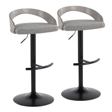  Grotto - Adjustable Barstool With Swivel And Rounded T Footrest (Set of 2) - Black Metal, Light Gray Wood, And Light Gray Fabric