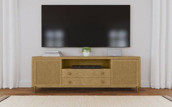 Arini - Rattan Cane 2-Door TV Stand Media Console - Sand Wash