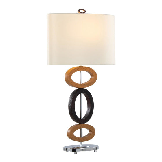 Hoops - 29" Polyresin Table Lamp - Cedar Wood And Bronze Polyresin With Chrome Metal Accents And White Linen Shade from Grandview Gallery (Set of 2)