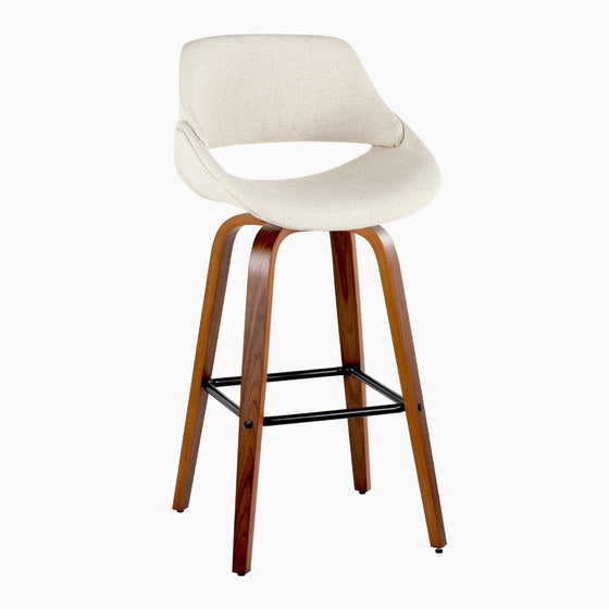 Fabrico - 30" Fixed-Height Barstool With Swivel And Square Black Metal Footrest (Set of 2) - Walnut Wood