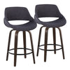 Fabrico - 26" Fixed-Height Counter Stool With Swivel And Round Black Metal Footrest (Set of 2) - Walnut Glazed Wood