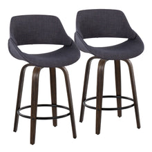  Fabrico - 26" Fixed-Height Counter Stool With Swivel And Round Black Metal Footrest (Set of 2) - Walnut Glazed Wood