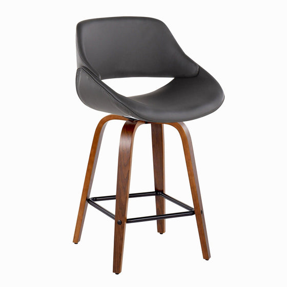 Fabrico - Fixed-Height Counter Stool With Square Black Footrest (Set of 2) - Walnut Wood