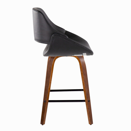 Fabrico - Fixed-Height Counter Stool With Square Black Footrest (Set of 2) - Walnut Wood
