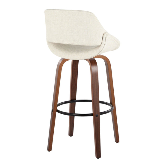 Fabrico - 30" Fixed-Height Barstool With Swivel And Round Black Metal Footrest (Set of 2) - Walnut Wood