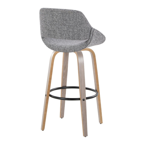 Fabrico - 30" Fixed-Height Barstool With Swivel And Round Black Metal Footrest (Set of 2) - Light Gray Wood