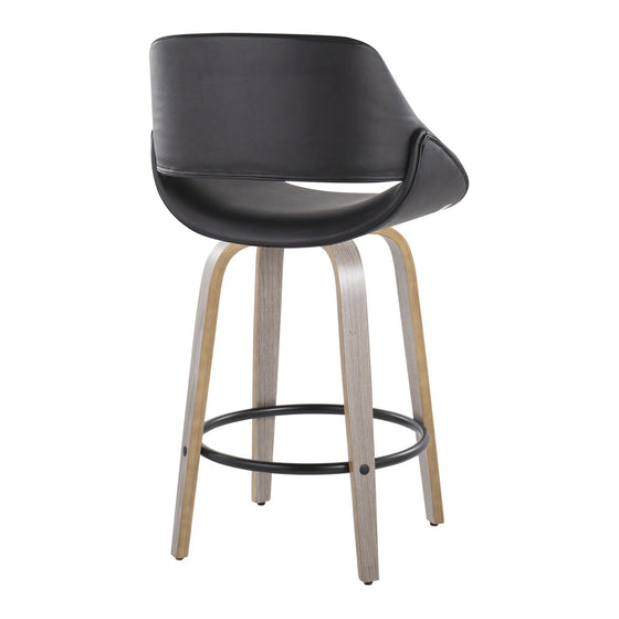 Fabrico - 26" Fixed-Height Counter Stool With Swivel And Round Black Metal Footrest (Set of 2) - Light Gray Wood