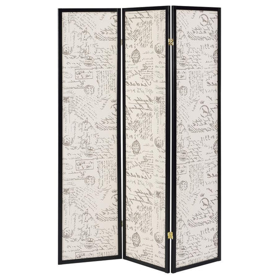 Felice - 3 - Panel Room Divider Folding Screen - French Script