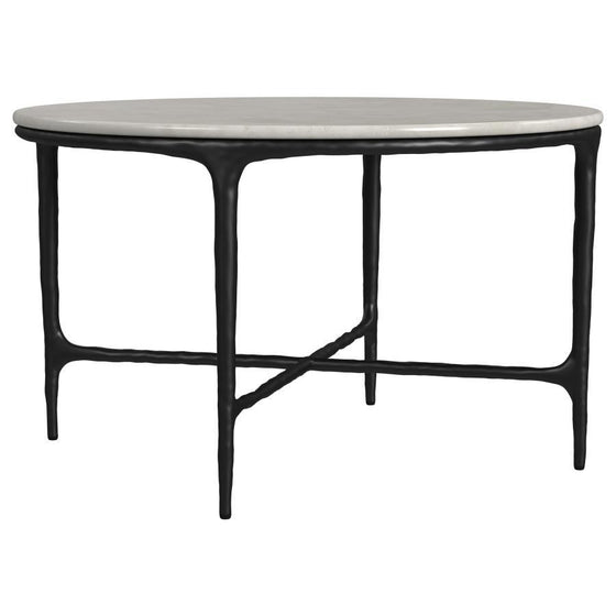 Hermas - Round Genuine Marble Top Metal Coffee Table - White