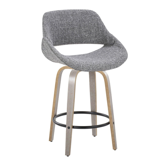Fabrico - 26" Fixed-Height Counter Stool With Swivel And Round Black Metal Footrest (Set of 2) - Light Gray Wood