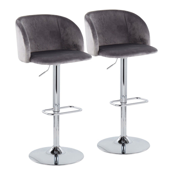 Fran - Adjustable Barstool With Swivel And Rounded Rectangle Footrest (Set of 2) - Chrome Metal And Gray Velvet