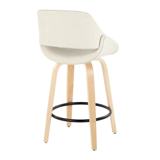 Fabrico - 26" Fixed-Height Counter Stool With Swivel And Round Black Metal Footrest (Set of 2) - Natural Wood