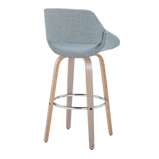 Fabrico - 30" Fixed-Height Barstool With Swivel And Round Chrome Metal Footrest (Set of 2) - Light Gray Wood