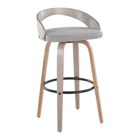 Grotto - 30" Fixed-Height Barstool With Swivel And Round Black Metal Footrest (Set of 2) - Light Gray Wood