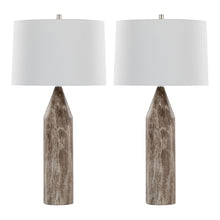  Point - 30" Table Lamp (Set of 2) - Brown Metal And White Linen With Faux Marble Finish