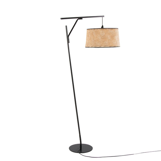 Daniella - Salon 70" Floor Lamp - Black Metal With Natural Ratan Shade