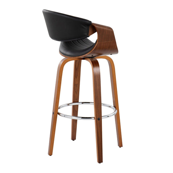 Symphony - 30" Fixed-Height Barstool With Swivel And Round Chrome Metal Footrest (Set of 2) - Walnut Wood