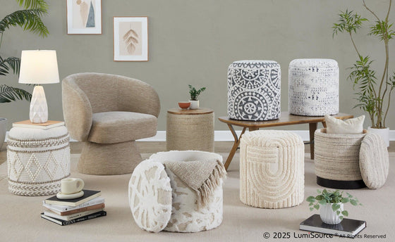 Tahoe - Wood Ottoman - Beige Wool, Mango Wood
